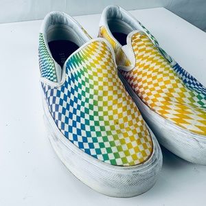 Straye Multicolor Rainbow Checkerboard Slip-on Skater Sneakers